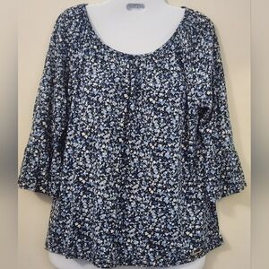Michael Kors Blue and White Ruffled 3/4 Sleeve Blouse Sz M